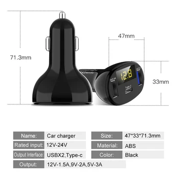 QC3.0 Incarcator Auto Bricheta Smart Dual port-ul Usb Type-C, Telefon Mobil Fast Charge LED Auto Electrice Accesorii