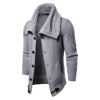 Mens Guler Cardigan Pulover 2018 Toamna Iarna Corn Catarama Design Cablu de Pulovere Tricotate Barbati Casual Buzunar Sweatercoat 2XL