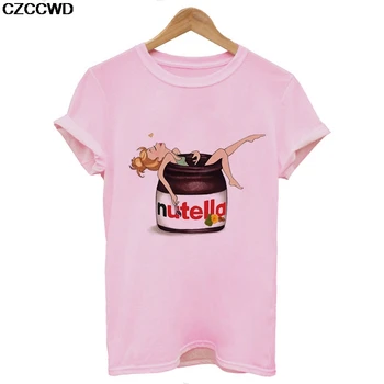 CZCCWD Femei Haine 2019 Streetwear Tricou Alb de Moda Harajuku Nutella Printesa Duș Scrisoare Tricou de Agrement Femeie T-shirt