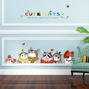 135*58cm Desene animate Drăguț Pisici Autocolante de Perete pentru Camera Copii Arta Animale de Casa Decor Amuzant Cat de Perete Decal PVC DIY Tapet Vinil
