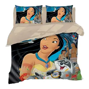 3D Pat Queen Set Printesa Pocahontas lenjerie de Pat Single Pat matrimonial Lenjerii de pat Twin Pilota Plapuma Acoperă pentru Fete Dormitor Copii Cuvertură de pat