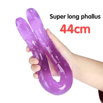 Vibrator realist 44cm Super Mult Cap Dublu Vibrator Pentru Femeie lesbiană, Gay, Flexibile, din Silicon Moale Jelly Fals Penisului Jucării pentru Adulți