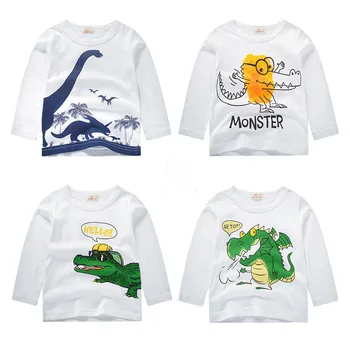 Desene Animate De Imprimare Baieti Monstru T Camasa Pentru Toamna Sugari Copii Baieti Maneca Lunga T-Shirt Haine De Bumbac Copilul Crocodil Topuri