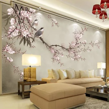 Stil chinezesc Flori Păsări Murale 3D Tapet Arta Floral Roz Fotografie de Hârtie de Perete TV Camera de zi Canapea Studiu Decor Acasă gazete de Perete