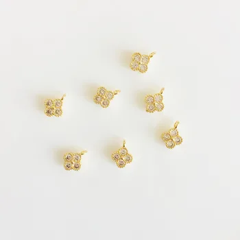 En-gros de 4 buc/lot de culoare de aur cz piatra trifoi floare farmece de aur de luare de bijuterii DIY pentru femei