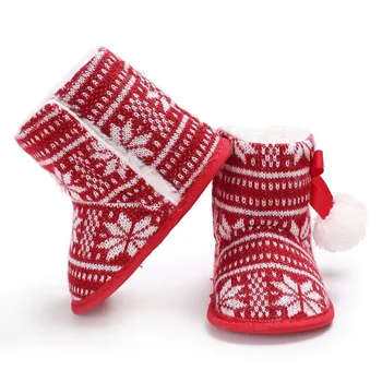 Crăciun Ține De Cald Iarna Pentru Copii Cizme De Zapada Primul Pietoni Plus De Cașmir Roșu Arțar Copii Cizme Prewalker