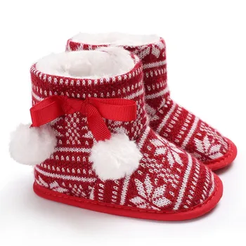 Crăciun Ține De Cald Iarna Pentru Copii Cizme De Zapada Primul Pietoni Plus De Cașmir Roșu Arțar Copii Cizme Prewalker