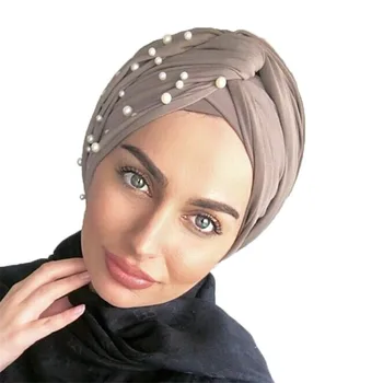 2019 Nou musulman piele de Căprioară turban capace twist catifea, perle turban capota femeie indian pălărie de iarnă turban femme musulmani bentita