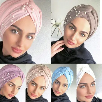2019 Nou musulman piele de Căprioară turban capace twist catifea, perle turban capota femeie indian pălărie de iarnă turban femme musulmani bentita