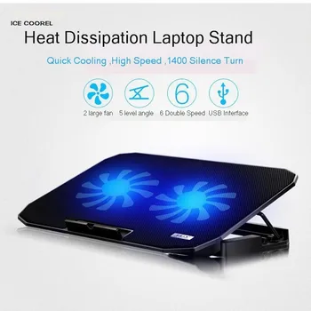 Laptop de Gaming Cooler Pad Laptop Stand Reglabil Ecran cu Led-uri 2 Porturi USB 2 Fan Laptop Cooling Pad Notebook-Suport pentru 12-17 Inch