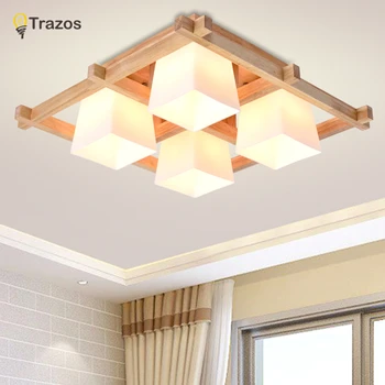 TRAZOS Moderne LED Lumini Plafon din Lemn Pătrat Lampă de Plafon Cu Reglaj de la Distanță Pentru Camera de zi Mese din Lemn de Lumină Lămpi Dormitor
