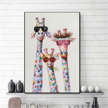 Camera pentru copii Girafa Amuzant de Familie cu Ochelari Panza de Imprimare Imagini de Colorat Pisica Arta de Perete Postere și de Imprimare pentru Living Decorul Camerei