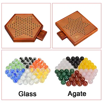 De Înaltă Calitate Multicolore De Sticlă/Agat Chinese Checkers Joc De Șah Fine De Lemn Hexagon/Dreptunghi De Șah Clasic Jocuri De Masă De Familie