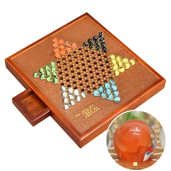 De Înaltă Calitate Multicolore De Sticlă/Agat Chinese Checkers Joc De Șah Fine De Lemn Hexagon/Dreptunghi De Șah Clasic Jocuri De Masă De Familie