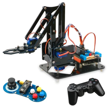 4DOF DIY Braț de Robot Kit de Robotică Educațională world robot olympiadtm Gheara Set Braț Mecanic pentru Arduino R3,PS2/2.4 G Wireless Control,Programare Scratch