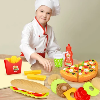 Copiii Bucătărie Pretinde Casă de Joacă Jucării de Alimente de Tăiere Simulare Hamburger Hotdog Pizza Tort in Miniatura Gustare Cadou pentru Fete pentru Copii