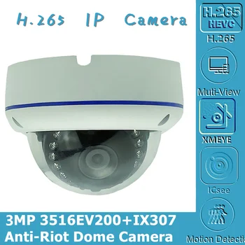 IP Tavan Antiriot Dome Camera 3MP Sony IMX307+3516EV200 iluminare Scăzută H. 265 ONVIF IRC CMS XMEYE P2P de Detectare a Mișcării
