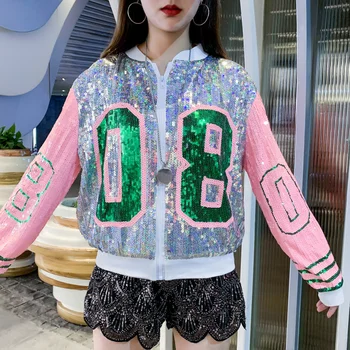 2020 Primăvara Și Toamna Imprimare Streetwear Jacheta Femei Hip Hop Haina Cu Maneci Lungi Paiete Mozaic Femei Geaca De Îmbrăcăminte Exterioară