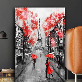 Nordic Cuplu Franța Paris, Turnul Eiffel, Pictura Ulei Postere, Printuri Quadros Arta De Perete Poza Flori Living Decorul Camerei Cuadros