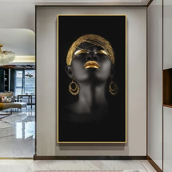 Arta Africană Femeie De Culoare, Cu Frizură De Aur Panza Picturi Pe Perete African Fata Postere Si Printuri De Arta De Perete Cuadros