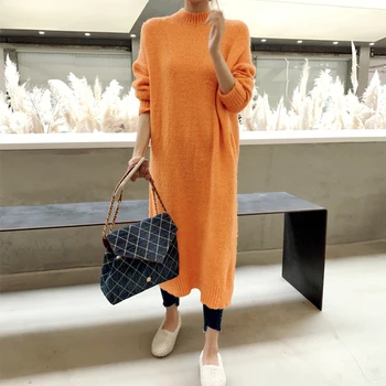 Casual Femei, Rochii Pulover Maneca Lunga o de Gât Cald Iarna Rochie Orange Albastru Gri de Bază de Îmbrăcăminte de Femei de Tricotat Gros Rochie