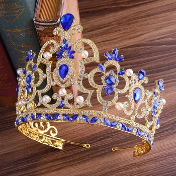 Vintage Regele Regina Diademă de Aur Baroc Metal Diademe de Cristal Roșu Perla Coroanei Mireasa Nunta Accesorii de Par pentru Femei bijuterii de Păr