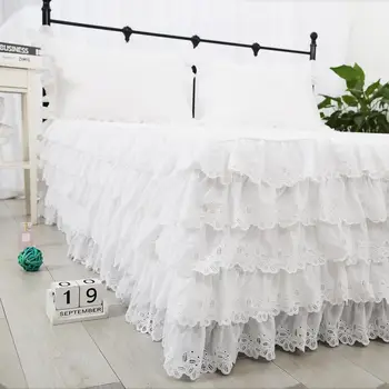 Coreean princess 5 straturi de tort de pat fusta alb din bumbac brodate покрывало 40/45cm inaltime pat șorț transport gratuit YYX