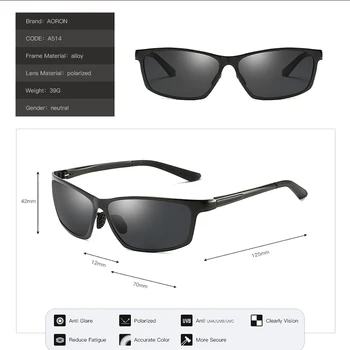 AORON Bărbați ochelari de Soare Polarizat Viziune de Noapte Drivere Ochelari de protectie UV400 Oglindă de Aluminiu magneziu Ochelari de Soare Metal de sex Masculin Gla