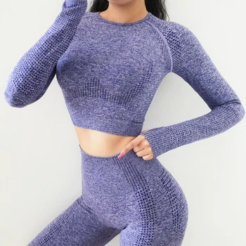 Imlario Vital Sport Atletic Culturilor Topuri Fără Sudură Tricouri Funcționare Maneca Lunga, Elastic Femei Violet Yoga Activewear Degetul Mare Găuri