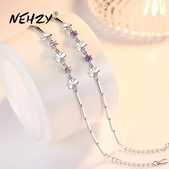 NEHZY argint 925 brățară moda bijuterii cristal violet floare de model retro, simplu, primăvară, catarama bratara 20.8 CM