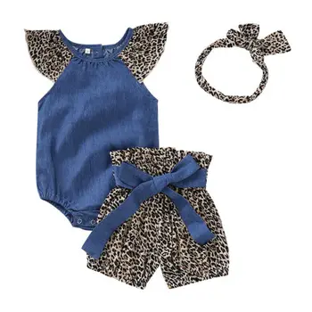 3Pcs Brand 2019 Noi de Vara Casual Copii Set Leopard Tip Romper+Scurt+Haadband Fete Seturi de Îmbrăcăminte pentru Copii Costum de Vară Pentru 0-24M