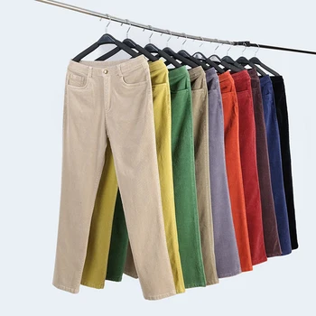 Pantaloni de catifea cord Drept Pantaloni pentru femei plus dimensiune 27-35 talie mare slim Stretch pantaloni de bumbac de înaltă calitate chic casual Mamei pantaloni