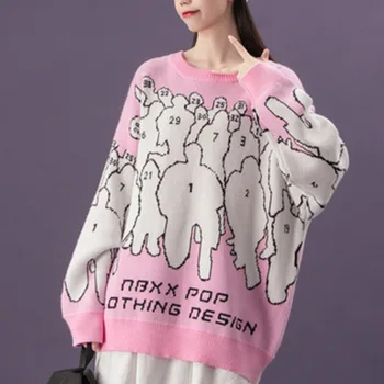 Femei supradimensionat pulover pulover tricotate femei casual doamna pulover pulover feminin 2020 Toamna iarna retro jumper roz