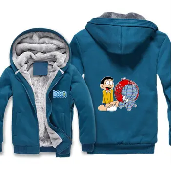 Japonia anime Doraemon jacheta barbati Strat Gros cu Fermoar Jachete Costum de Haine de blana de iarnă cu Glugă