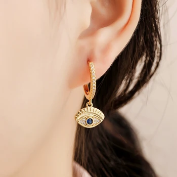 Noua Moda Zircon Cubic Albastru Ochi Cercei Rafinat Forma Ochilor Cercei Pentru Femei Bijuterii Stil Coreean