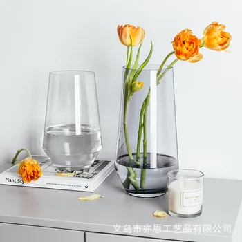 European Stil Creativ Vaza De Sticla Transparent Culoare Bogat De Bambus, Floare De Crin Aranjament Sticla Decorative Decor Acasă