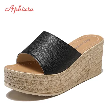 Aphixta Vara Femeie Pantofi Platforma Wedge Papuci De Plaja Cu Tocuri Inalte Femei Papuci De Casă Doamnelor Pantofi De Plută Aur Toc Flip Flop Sandale