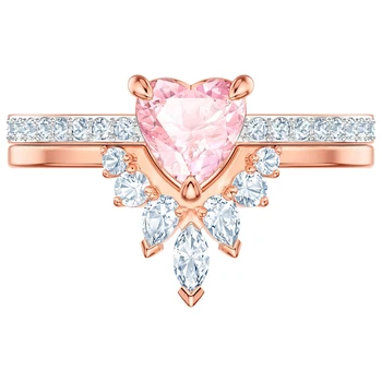 SWA 2019 UNUL Nou Set Inel Roz in forma de Inima de Cristal în formă de V Doamnelor Ornamente Oferi Prietenei Tale un Elegant Cadou de Ziua de nastere