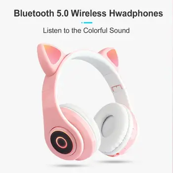 5.0 Căști Bluetooth Wireless Peste Urechi de Pisică Ureche Căști Cu LED-uri de Lumină Pliabil Control Volum Căști Cu Microfon
