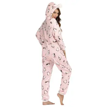 Adulți Flanel Roz Animal Kigurumi Femei body-uri, Pijamale Pinguin Imprimare Cosplay Costum Sleepwear