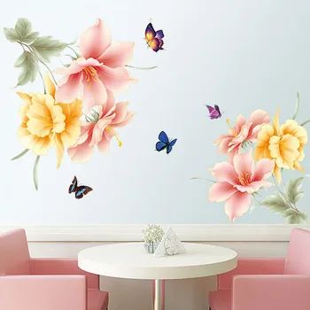 Romantic Auto-Adeziv Tapet Fluture Flori de Vis Autocolante de Perete pentru Camera de zi Dormitor Frontieră Decor