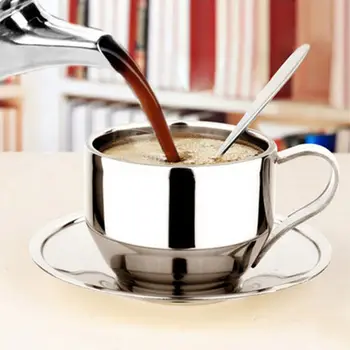 Hot Nou Oțel Inoxidabil Dublu-punte Ceașcă de Cafea Seturi de Lapte Ceașcă de Cafea Cani Lingura Tavă Înaltă Calitate