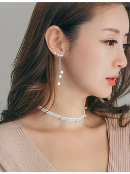 Noul Design de Bijuterii de Nunta de Lux Clar Zircon Cercei Elegant Argint 925 Lungi Coajă perla Cercei Stud Pentru Femei