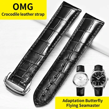 HOWK Watchband Substitut OMEGA Ceas Trupa 19mm 20mm 21mm Ceas Bandă de Piele de Crocodil de Bambus Curea Cu Catarama Fluture