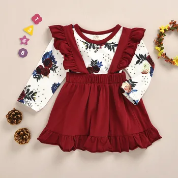 LYHO Fete pentru Copii Seturi de Îmbrăcăminte Maneca Lunga Primăvara anului 2021 Sus & Suspensor Costum Fusta Rose Print Rochii Haine Copii Haine de Copil