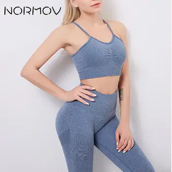 NORMOV cele mai Noi Yoga Set Femeile de Fitness Imbracaminte Sport Femei de Gimnastică Jambiere Căptușit cu Push-up Strappy Sutien de Sport 2 Buc Costume de Sport