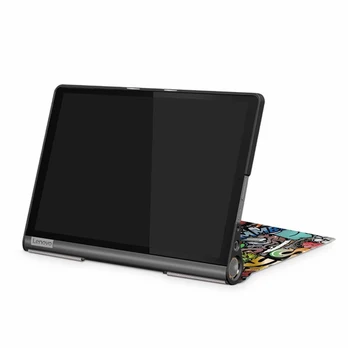 Slim de 3 ori Pictat Flip stand PU Caz Acoperire Pentru Lenovo Yoga Tab 5 YT-X705 /Yoga Smart Tab YT-X705F Protector Piele shell + pen