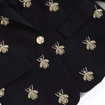 Svoryxiu Designer de Moda Toamna Iarna Birou Blazer Negru din Două Piese Set pentru Femei Spider Fir de Aur Broderie Pantaloni Costume