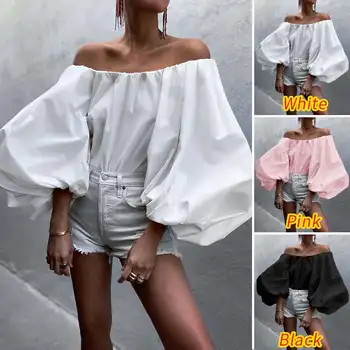 S-5XL Puf Bluze cu Maneca VONDA 2021 Toamna pentru Femei de Moda Topuri pe Un Umăr Topuri Casual Sexy Vrac Blusas Femme Camasa de Petrecere