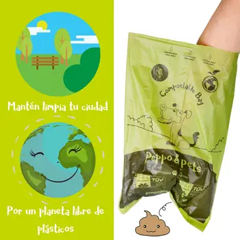 Peppo și Animale de companie , Bolsas para caca de câine ecologicas , Compostables , 8 rollos, 120 bolsas, o Aroma lavanda, Muy resistentes